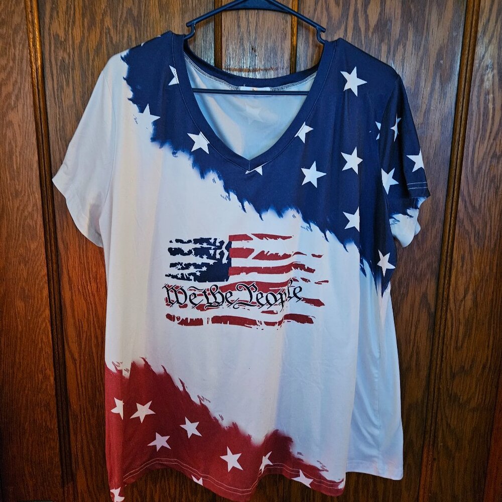 American Flag Shirts Women USA Patriotic Tees 4th of July T-Shirt V-Neck  2X